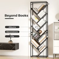 HOMCOM 10 Shelf Industrial-Style Bookshelf - Black/Grey(m-5)
