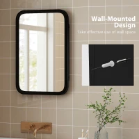 HOMCOM Bathroom Wall Cabinet with Tempered Mirror Metal Bathroom Mirror Cabinet with 3 Shelves Black(m-7)