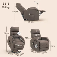 HOMCOM Electric Rise/Recline Armchair, with Reading Light - Brown(m-3)