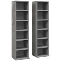 HOMCOM Set of 2 CD Media Display Shelf Unit Tower Rack with Adjustable Shelves, High Gloss Grey(m-1)