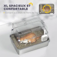 PawHut Bac à litière fermé XL en acier inoxydable, maison de toilette pour grand chat, 60,2 x 40,2 x 43,3 cm, gris clair(m-5)