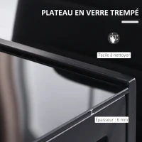 HOMCOM Table à manger pour 4 personnes, table de cuisine avec plateau en verre trempé et pieds en métal, 120x60x75cm, noir(m-4)