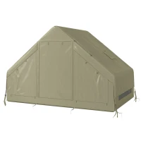 Outsunny Inflatable Camping Tent with Pump and Stove Jack Hole, Luxury Inflatable Tent with Mesh Windows, Doors, Olive Green(m-11)