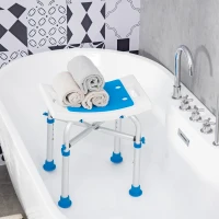 HOMCOM Tabouret de douche chaise de douche - assise rembourré et réglable, patins à ventouses antidérapants, en aluminium bleu(m-10)
