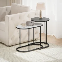 HOMCOM Lot de 2 tables basses gigognes, tables d'appoint empilable style contemporain, cadre en métal gris et blanc(m-10)