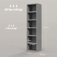 HOMCOM Set of 2 CD Media Display Shelf Unit Tower Rack with Adjustable Shelves, High Gloss Grey(m-3)