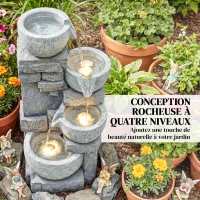 Outsunny Fontaine de Jardin Cascade 4 Niveaux Décoration Effet Pierre et Brique avec Éclairage LED 28 x 25 x 54,5 cm Gris(m-4)