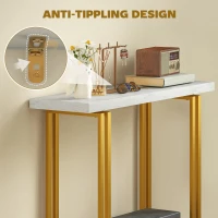 HOMCOM 100 cm Console Table with Faux Marble Top, Narrow Entryway Table with Anti-tipping Device, White(m-6)