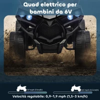 AIYAPLAY Quad Elettrico per Bambini ATV con Batteria Ricaricabile 6V, Fari LED e Musica, Età 3-6 Anni, Nero(m-4)
