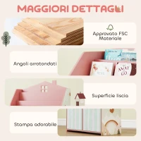 AIYAPLAY Scaffale Portagiochi Bambini in Legno FSC, 2 Contenitori Rimovibili in Tessuto e Ripiani, per Cameretta, Rosa(m-7)