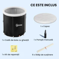 Outsunny Cadă cu Gheață 280L, Cadă pentru Imersiune în Terapia Rece cu Capac și Pompă, Cadă Gonflabilă pentru Recuperare/Terapie pentru Interior și Exterior Adulți(m-4)