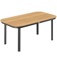 Outsunny Mesa de jardín, mesa de comedor para 6 personas, mesa de balcón con armazón metálico, tablero de listones WPC, 155 x 88 x 72 cm, Marrón(m-1)