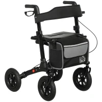 HOMCOM Déambulateur 4 roues pliable, rollator en aluminium léger, siège rembourré, dossier, poignée réglable, 69x64x98,5cm noir(m-11)