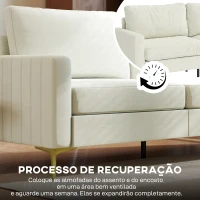HOMCOM Sofá de 3 Lugares de 181 cm Estofado em Veludo com Almofadas Espessas Pernas de Metal Branco Creme(m-7)