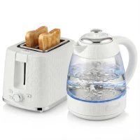HOMCOM Kettle and Toaster Set, 1.7L 3000W Rapid Kettle with Limescale Filter, 2 Slice Toaster with 7 Browning Controls, Cream(m-11)