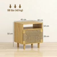 HOMCOM Mesa de Cabeceira Estilo Bohémio com Porta de Corda de Papel Prateleira Aberta e Abertura por Pressão 45x39x50 cm Carvalho(m-3)