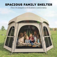 Outsunny Pop Up Tent 3000mm Waterproof Instant Camping Tent 3-4 Person with 2 Doors 4 Windows Khaki(m-4)