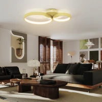 HOMCOM Candeeiro de Teto LED 40W Candeeiro Moderno com Iluminação LED 3000K/4000K/6500K 59x38x7,4 cm Dourado(m-8)