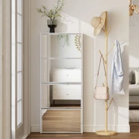 HOMCOM Sapateira Estreita com Espelho 4 Portas Abatíveis para 12 Pares de Sapatos para Espaços Reduzidos 63x17x146 cm Branco(m-7)