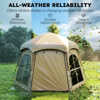 Outsunny Pop Up Tent 3000mm Waterproof Instant Camping Tent 3-4 Person with 2 Doors 4 Windows Khaki(m-8)