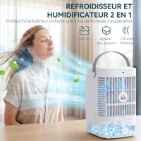 HOMCOM Climatiseur portable, mini rafraîchisseur d'air 4 en 1, 4 vitesses, 2 modes brumisation, éclairage LED RGB, blanc(m-4)