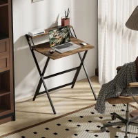 HOMCOM Bureau pliable 65,5 x 45 cm avec étagère de rangement pour chambre, petits espaces, brun rustique(m-10)