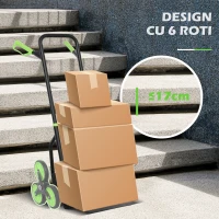 DURHAND Cărucior Portbagaj pentru Scări cu 6 Roți, Pliabil, Capacitate 120kg, Cadru din Oțel, Mâner PP, pentru Mutări, Grădinărit, Obiecte Grele, Verde(m-5)