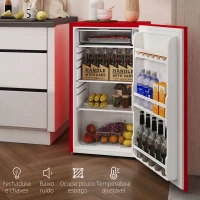 HOMCOM Mini Frigorífico 91L de Capacidade com Prateleira Ajustável Compartimento Congelador Silencioso 41dB 47,5x44,2x84 cm Vermelho(m-8)