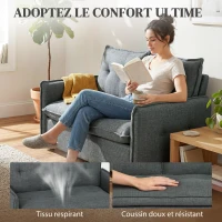 HOMCOM Canapé 2 places, canapé de salon moderne 131 cm avec assise rembourrée, coussins à ressorts, tissu en lin, gris foncé(m-4)