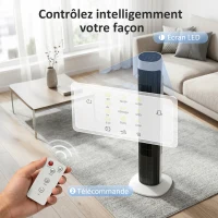 HOMCOM Ventilateur colonne, ventilateur tour pour chambre, oscillant 70°, écran LED, télécommande, minuterie 12H, blanc et noir(m-4)