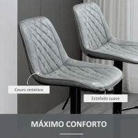 HOMCOM Conjunto de Bancos de Bar Estofados em PU Bancos Altos de Sala de Jantar com Altura Ajustável 46,5x51x86-106 cm Cinzento(m-7)