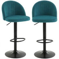 HOMCOM Lot de 2 Tabourets de Bar, Tabourets Modernes Pivotants avec Repose-pieds, Bleu(m-1)
