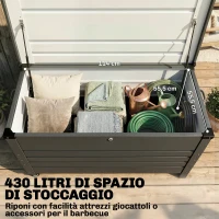 Outsunny Cassa 350L, Box Metallo con Coperchio Bloccabile, Ruote, Maniglie Laterali, Grigio(m-4)