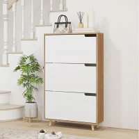 HOMCOM Meuble à chaussures 3 abattants avec étagère réglable, 72L x 24P x 119H cm, naturel et blanc(m-10)