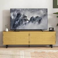 HOMCOM Meuble TV 180 cm, meuble télé pour 82 pouces avec 4 portes à ouverture par pression 180x35x55,5cm bois naturel(m-7)