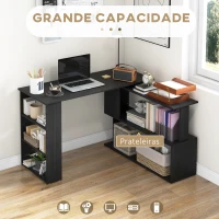 HOMCOM Mesa de Computador Secretária Mesa de Canto Giratória 360° com 5 Prateleiras 120x110x74,5 cm Preto(m-4)