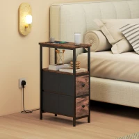 HOMCOM Side Table, Narrow Bedside Table with Charging Station, 2 Drawers, AC Outlet and 2 USB Ports for Living Room, Bedroom(m-9)