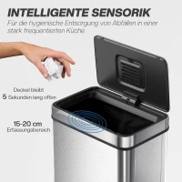 HOMCOM 60 L Sensor-Mülleimer, automatischer Deckel, Edelstahl, vielseitig einsetzbar, Silberfarben(m-4)