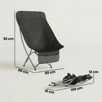 Outsunny Camping Chair for Adults Heavy Duty Folding Camp Chair with Side Pocket and Carry Bag Black(m-3)