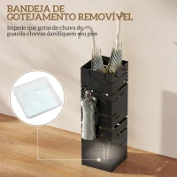 HOMCOM Suporte para Guarda Chuva Metálico com 4 Ganchos e Bandeja de Recolha de Gotas Removível 15,5x15,5x49 cm Branco(m-4)