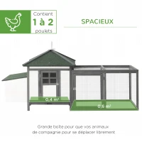 PawHut Poulailler cottage multi-équipement perchoir rampe pondoir enclos tiroir à déjection 196L x 76l x 97H cm bois massif pin gris blanc(m-4)