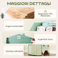 AIYAPLAY Scaffale Portagiochi Bambini in Legno FSC, 2 Contenitori Rimovibili in Tessuto e Ripiani, per Cameretta, Verde(m-7)