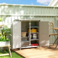 Outsunny Abri de jardin armoire de jardin 3 étagères 2 portes toit en tôle galvanisé étanche bois massif 75 x 40 x 90 cm gris(m-10)