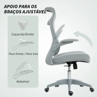 HOMCOM Cadeira de Escritório Ergonómica com Suporte Lombar e Apoios de Braços 3D Dobráveis Função de Basculante 64x65x108-118 cm Cinzento(m-6)