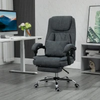 Vinsetto Fauteuil de bureau coussin massant hauteur réglable dossier inclinable repose-pied intégré tiss imitation lin gris(m-10)