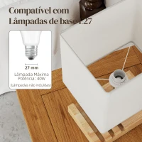 HOMCOM Candeeiro de Mesa com Portas USB-A/C Três Ranhuras para Telemóveis Base de Madeira e Ecrã de Tecido E27 40W 25x20x40,5 cm Branco(m-6)