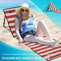 Outsunny Lot de 2 tapis de plage rembourré matelas de plage dossier inclinable multi-positions 142 x 51 x 40 cm blanc et rouge(m-5)