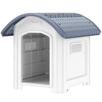 PawHut Niche pour Chien Extérieur, Maison pour Chien en Plastique avec Sol Surélevé et Amovible, Toit Imperméable, Gris(m-1)