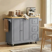 HOMCOM Kitchen Island on Wheels, Rolling Kitchen Storage Trolley with Drop Leaf, Drawers, Towel and Spice Rack, Grey(m-8)
