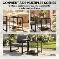 Outsunny Table basse extérieure à 2 niveaux en métal, table de jardin carrée avec étagère de rangement, 45 x 45 x 54 cm, noir(m-8)